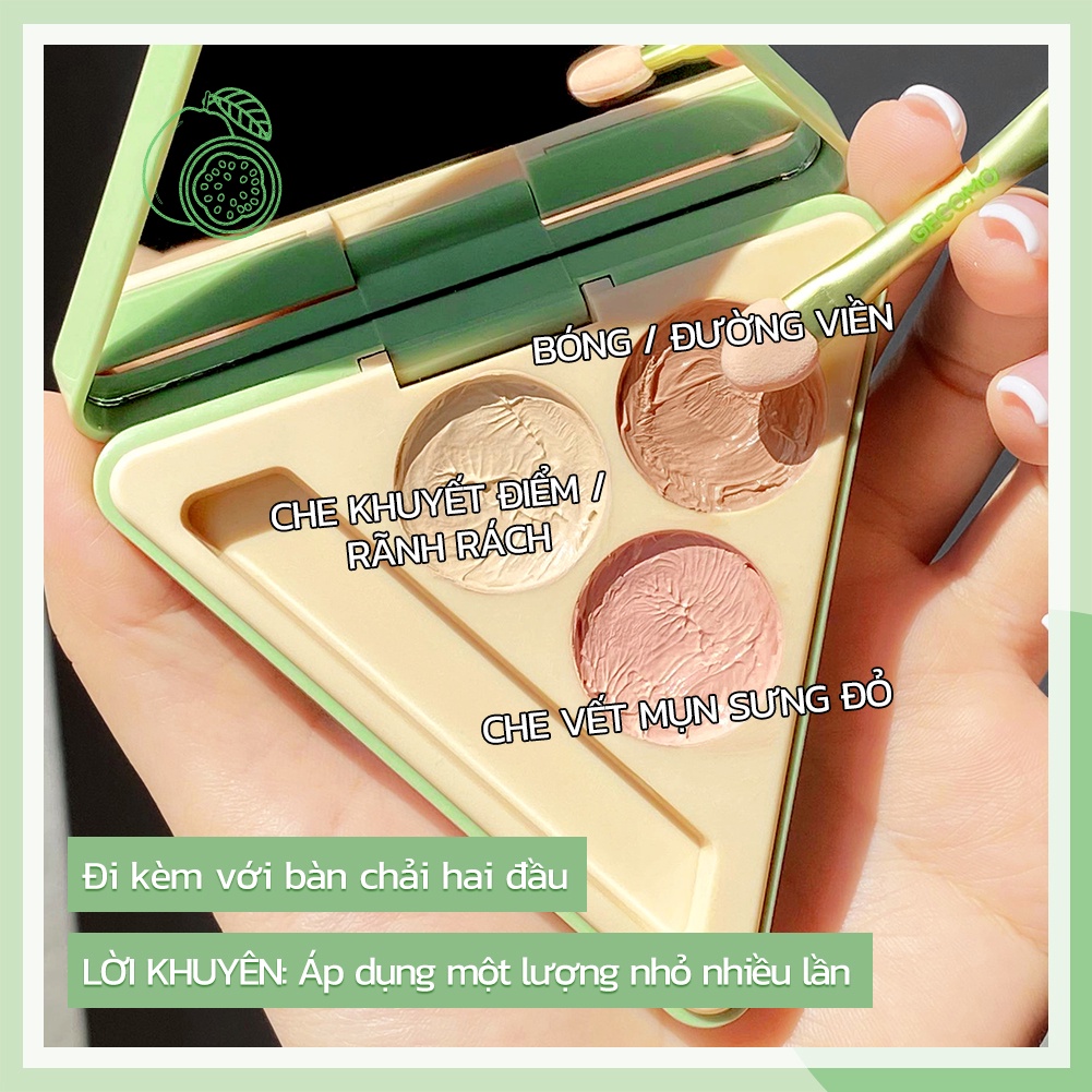 Bảng kem che khuyết điểm GECOMO thiết kế 3 trong 1 3 màu