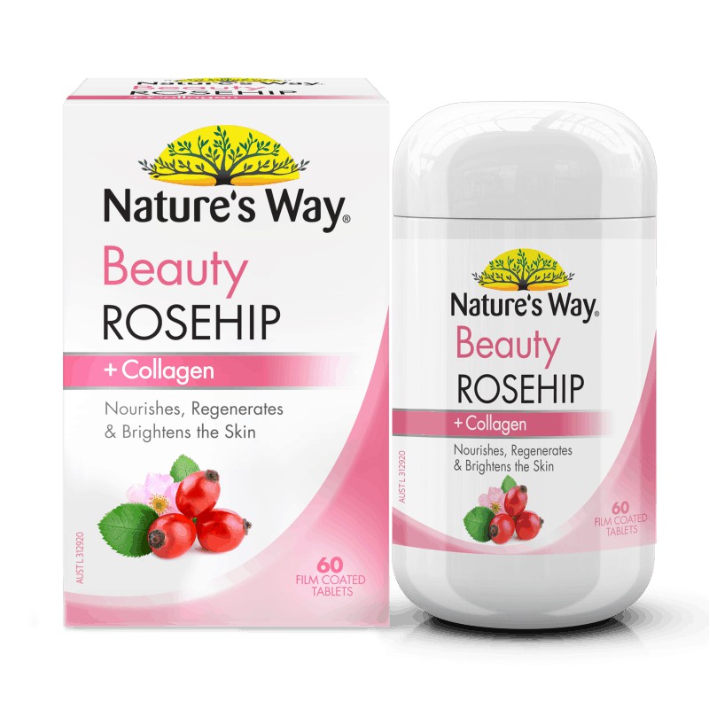 Viên uống trắng da Natures Way Beauty Rosehip & Collagen hộp 60 Viên | Thế Giới Skin Care