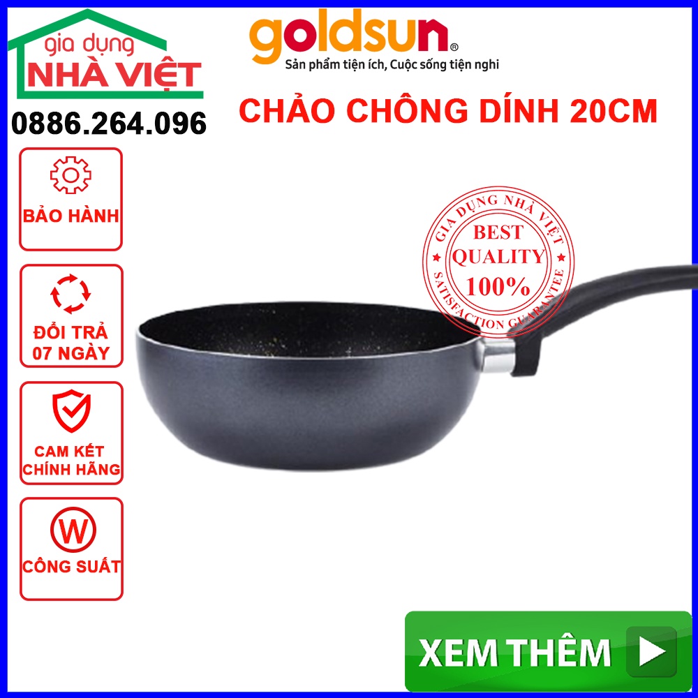 Chảo chống dính GOLDSUN dùng mọi loại bếp, Chảo nhôm sâu lòng đường kính 20cm, vân đá, cách nhiệt chống nóng,10202360