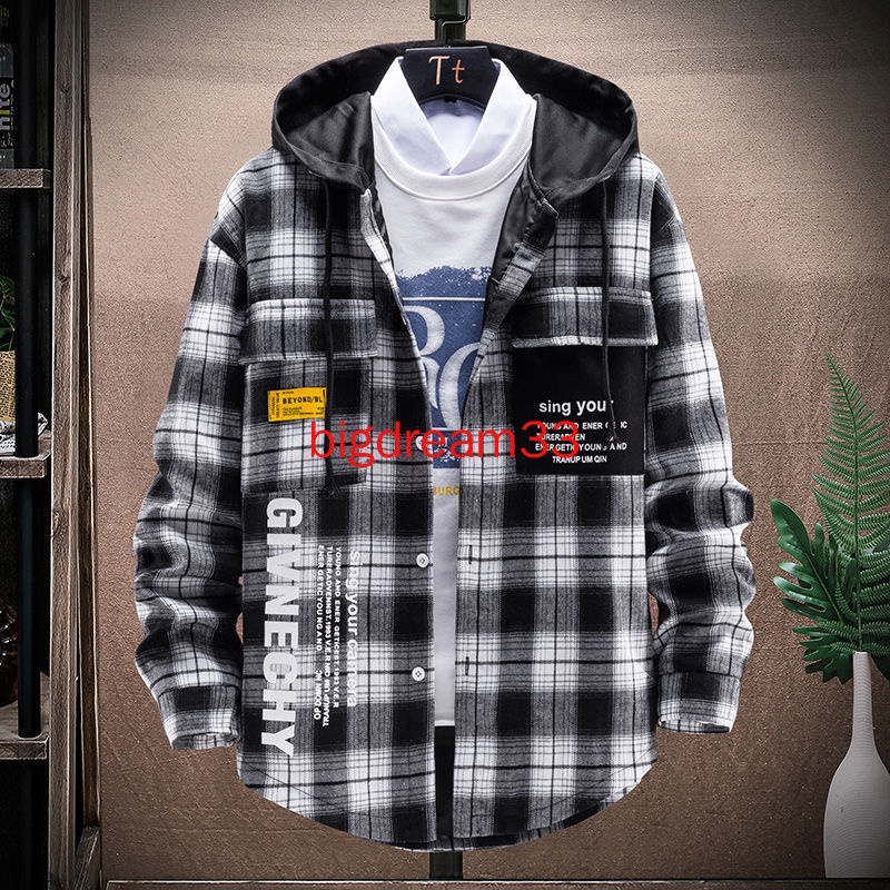 Áo Khoác Sơ Mi Kẻ Ô Vuông Có Mũ Trùm Đầu Phong Cách Hàn Quốc Dễ Phối Đồ Cho Nam | BigBuy360 - bigbuy360.vn