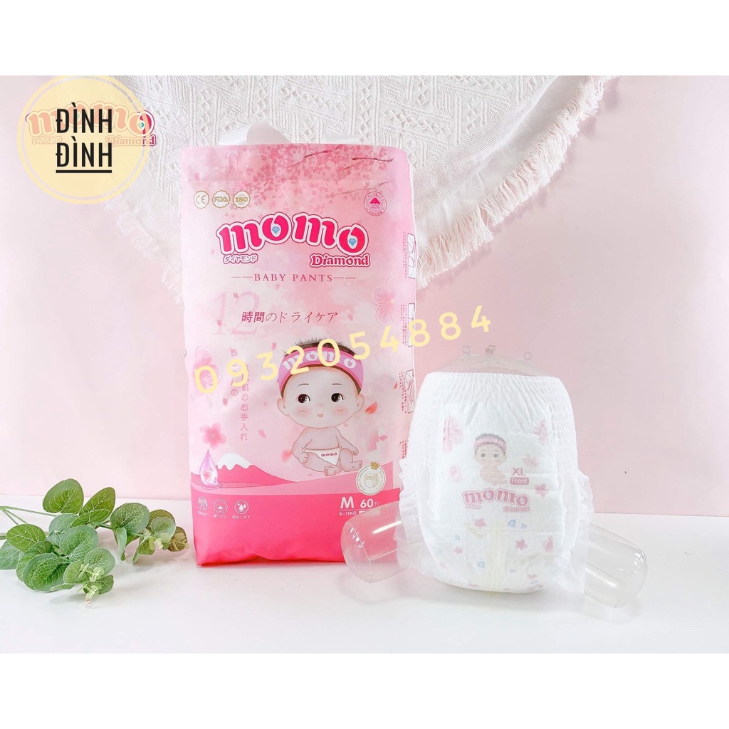 Bỉm Momo Diamond Organic dán/quần S64/M62/M60/L54/XL50/XXL48/XXXL46