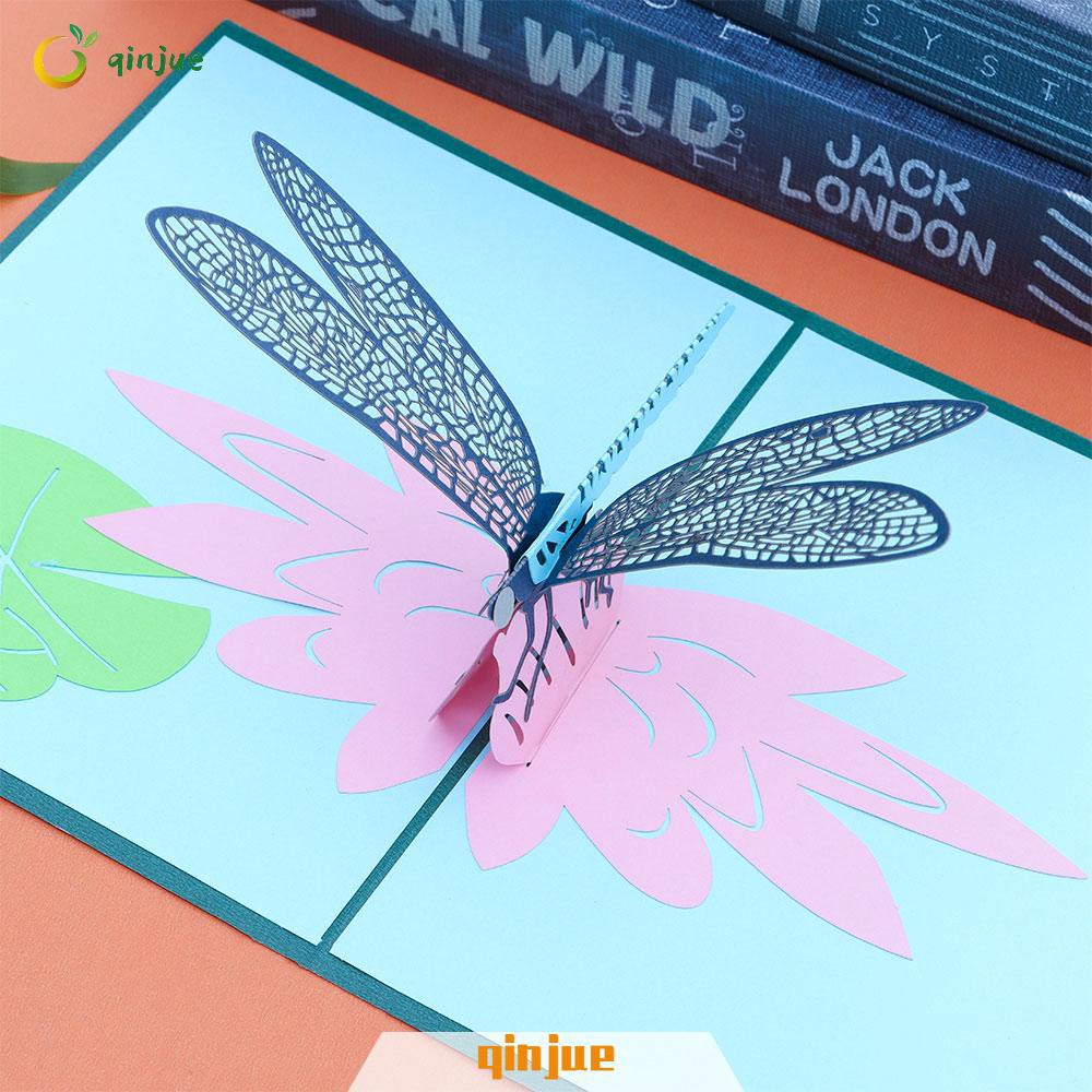 🍒QINJUE🍒 Gift Love Pop Dragonfly Special Occasion Hobby Birthday 3D Pop Up Card Specialty Paper Mother's Day Hollow Flowers Greeting Card