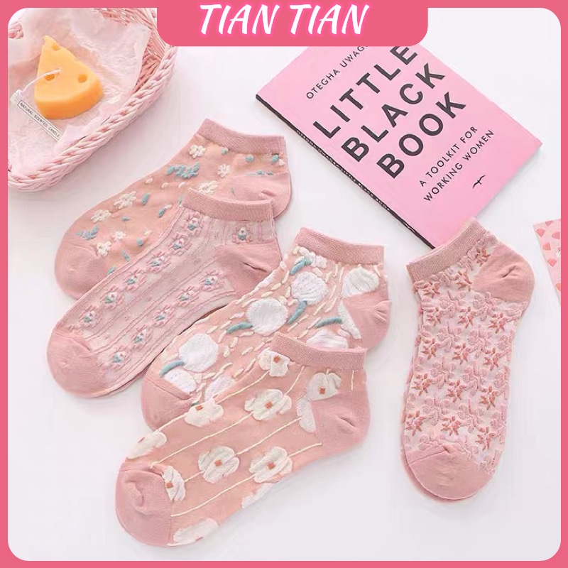 TIAN TIAN T155 Tất  nữ Cotton cổ ngắn Vớ cổ Thấp Màu Hồng Dễ Thương Phong Cách Hàn Quốc Thời Trang Cho Nữ
