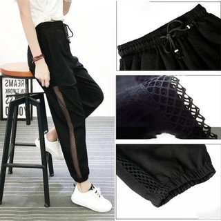 Quần Jogger Nữ Thể Thao Phối Lưới Hông Chất Sạn