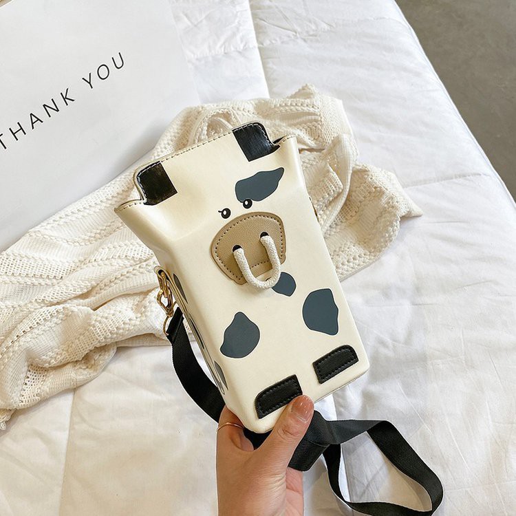 Túi Đeo Chéo Vai Hình Hộp Vuông Nhỏ Hình Bò Tik Tok Tương Phản Dễ Thương Sáng Tạo Phong Cách Hàn Quốc