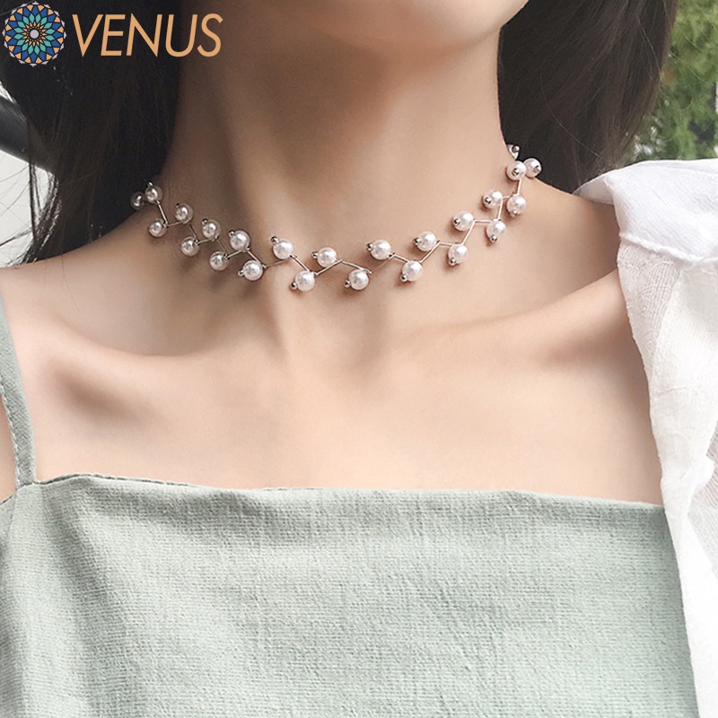 Vòng Cổ Choker Bằng Hợp Kim Đính Ngọc Trai Nhân Tạo Thời Trang