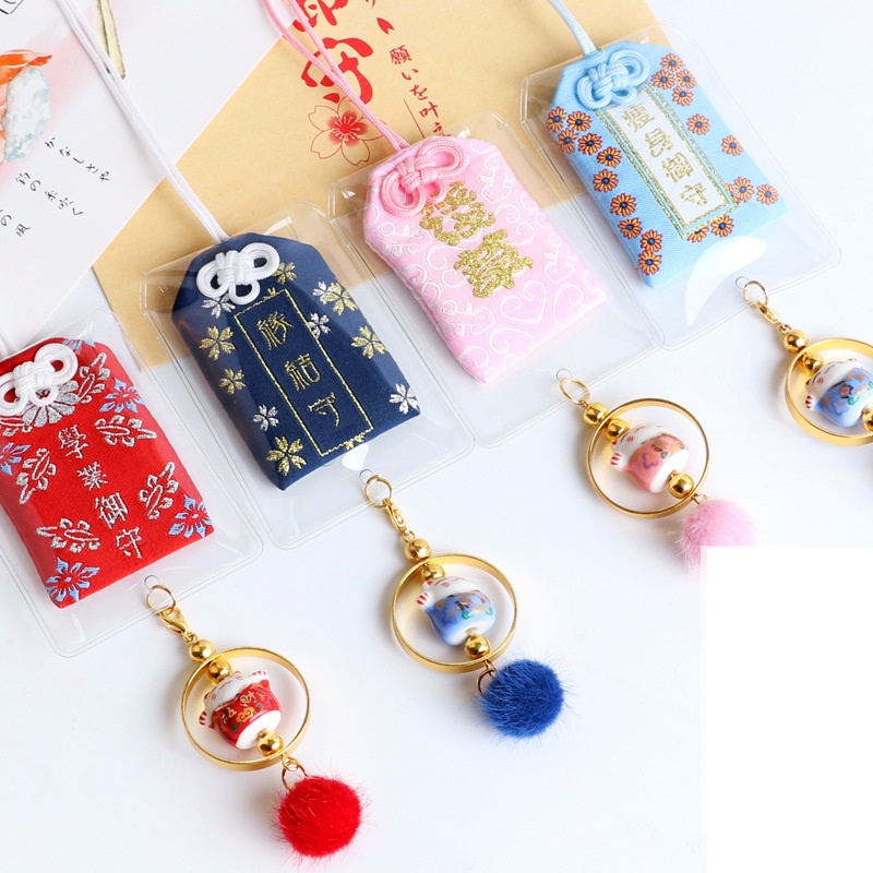 Túi Phước May Mắn Omamori Mèo May mắn Bọc Vỏ Silicon tặng Đá Ngũ Sắc