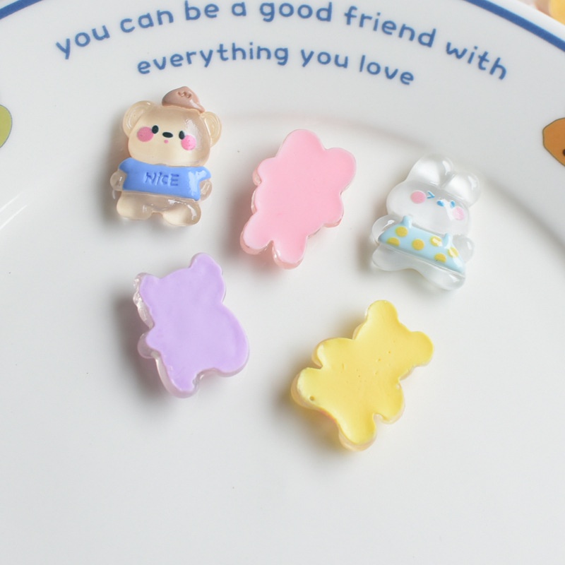 Set 10 Tượng Thỏ Gấu Hoạt Hình Trong Suốt Bằng Nhựa Resin Trang Trí Điện Thoại / Sổ Tay DIY