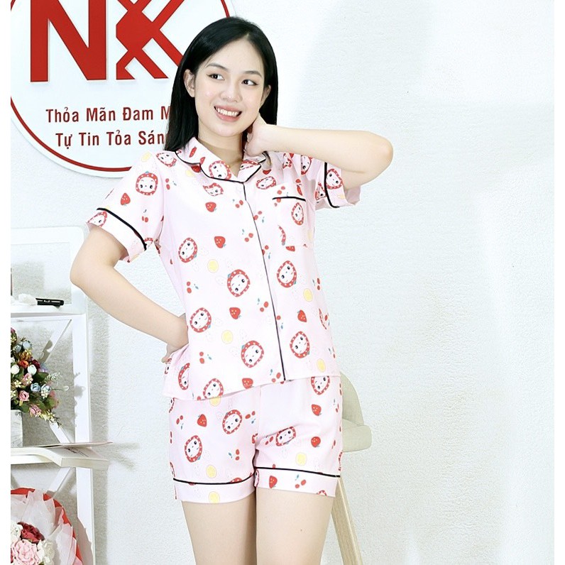 [HÌNH THẬT] Bộ đồ Pijama ngắn mặc nhà MÀU HỒNG MẶT CƯỜI XINH XẮN - Vải Siêu Lụa Cao Cấp - Mềm Mại Êm Ái