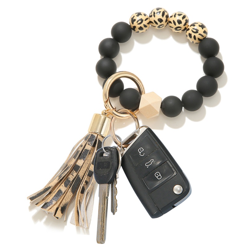 Vòng Tay Chuỗi Hạt Gỗ Phối Tua Rua Và Móc Khóa Bằng Silicone Và Gỗ Dành Cho Ngày Của Mẹ