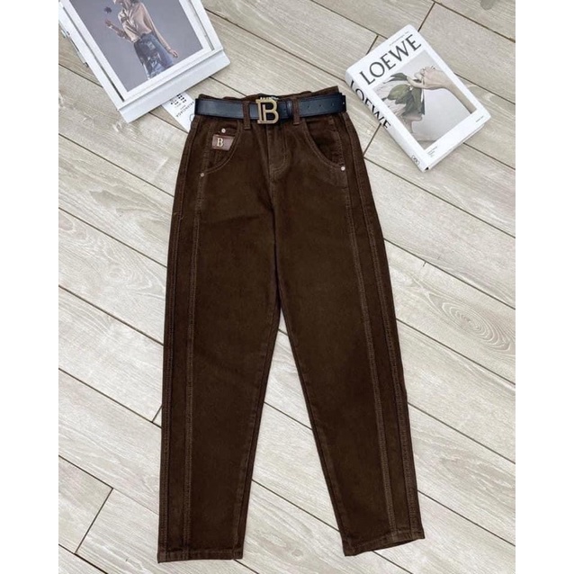 QNU149 - QUẦN JEANS NỮ NÂU TAG DA CHỮ B