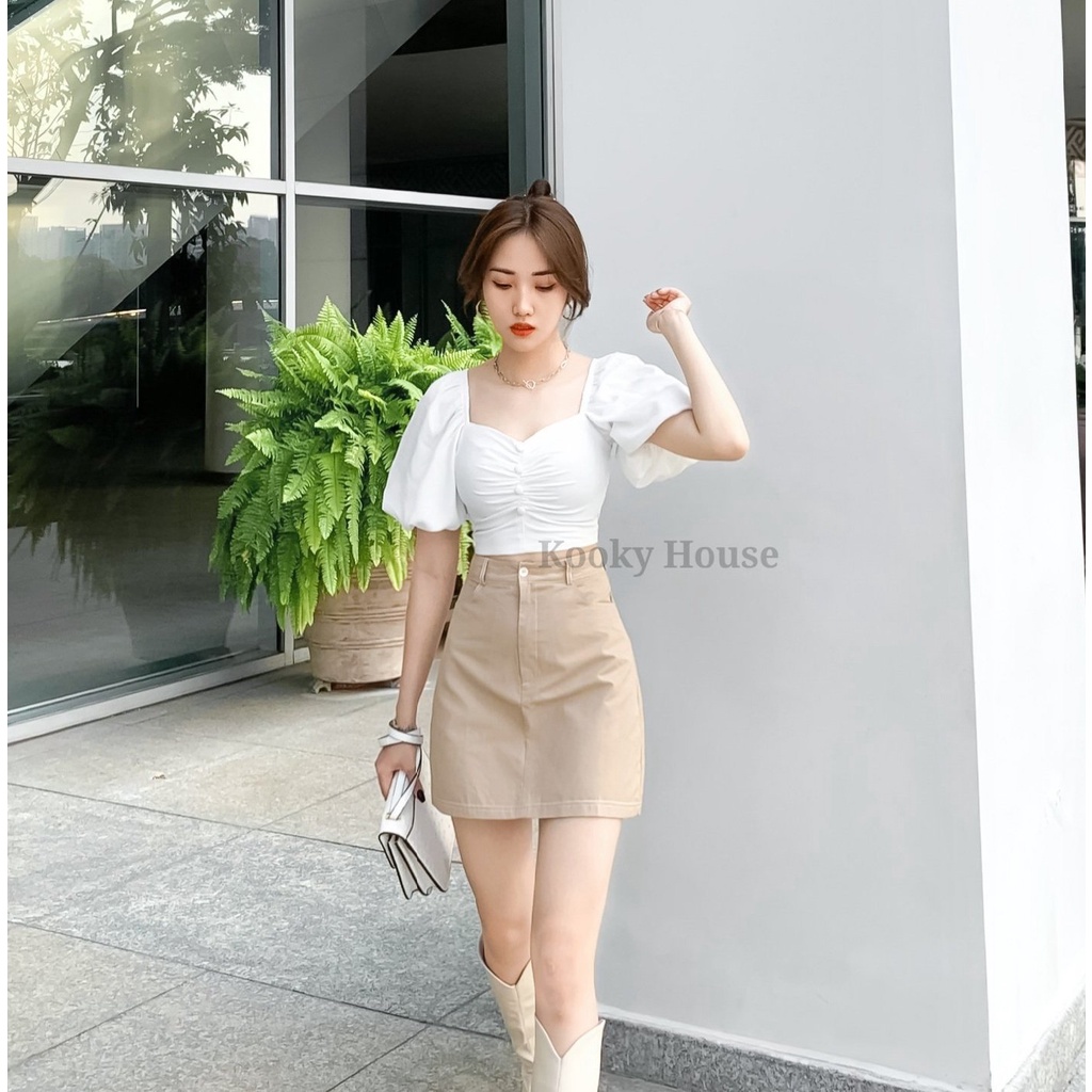 KOOKY HOUSE - ANNIE SKIRT - Chân váy kaki chữ A phối chỉ nổi cực xinh | BigBuy360 - bigbuy360.vn