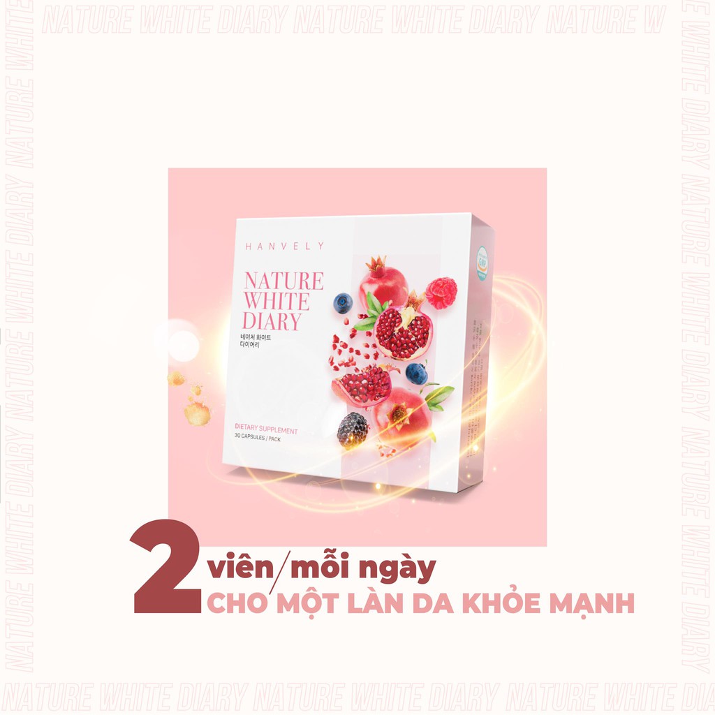 Viên Uống Hỗ Trợ Trắng Da Cải Thiện Nám Hanvely Nature White Diary Hộp 30 viên + Hộp 10 viên + Nước hoa cô bé H.A.N