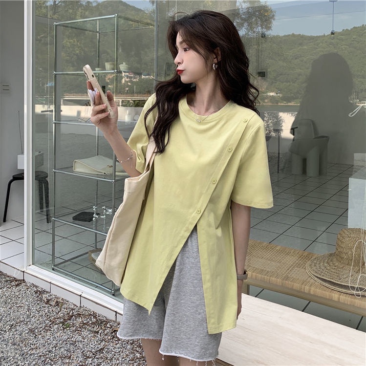 Áo Thun Xẻ Tà Dáng Rộng Ngắn Tay Thời Trang Cá Tính 2022