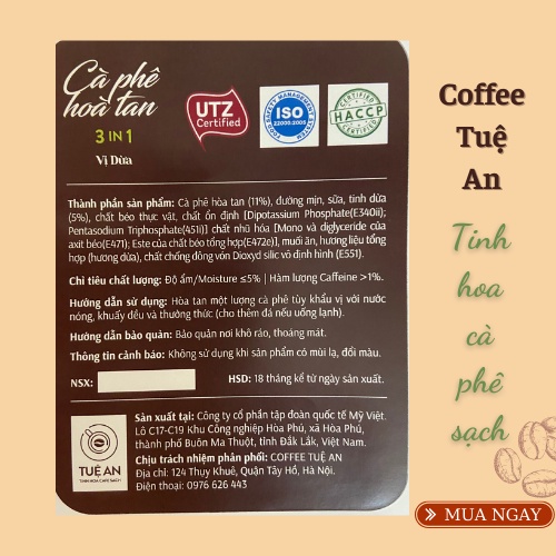 Cà phê hòa tan sữa dừa Tuệ An cafe capuchino vị dừa ngon | BigBuy360 - bigbuy360.vn