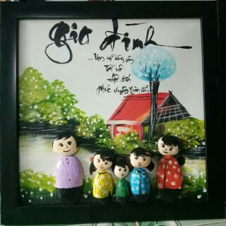 Tranh đá cuội- gia đình 5người