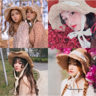 [Ảnh thật] Mũ cói ren cột nơ siêu xinh hàng loại 1