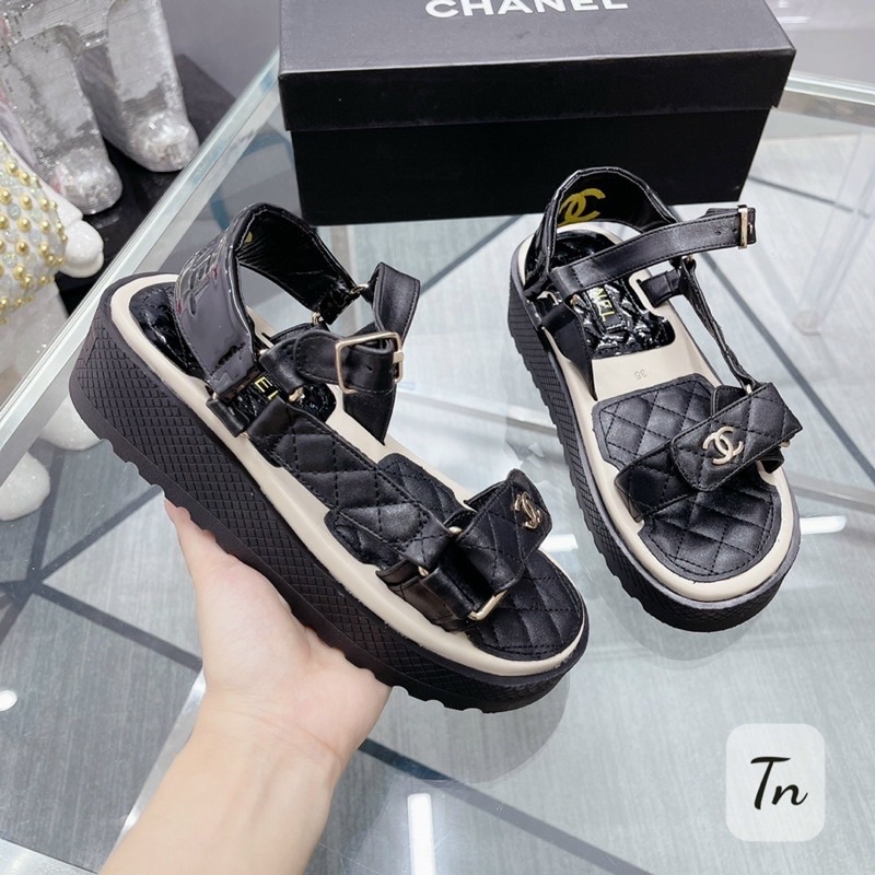 Sandal Cn Xanh Nữ Quai Cài Trần Trám Đế 3p Fullbox bill túi