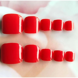 Bộ 24 móng chân giả đỏ trơn