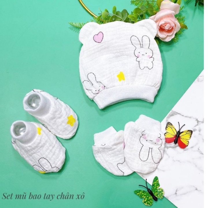 Set Mũ Bao Chân Bao Tay Cho Bé Sơ Sinh Giúp Bé Giữ Ấm Ổn Định Nhiệt Độ Cơ Thể MB26 Homedy Kids