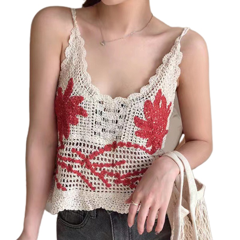 Áo Dệt Kim Hai Dây Dáng Rộng Cổ Chữ V Thêu Hoa Handmade Thời Trang Cho Nữ