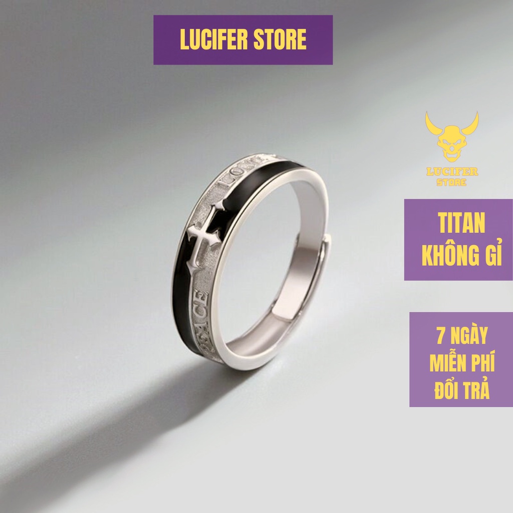 Nhẫn Nam Bạc Đẹp Cá Tính Unisex HipHop Basic Ngầu Trơn Nam Love CR Ring Lucifer Store Nhẫn Titan Không Gỉ- Love CR Ring