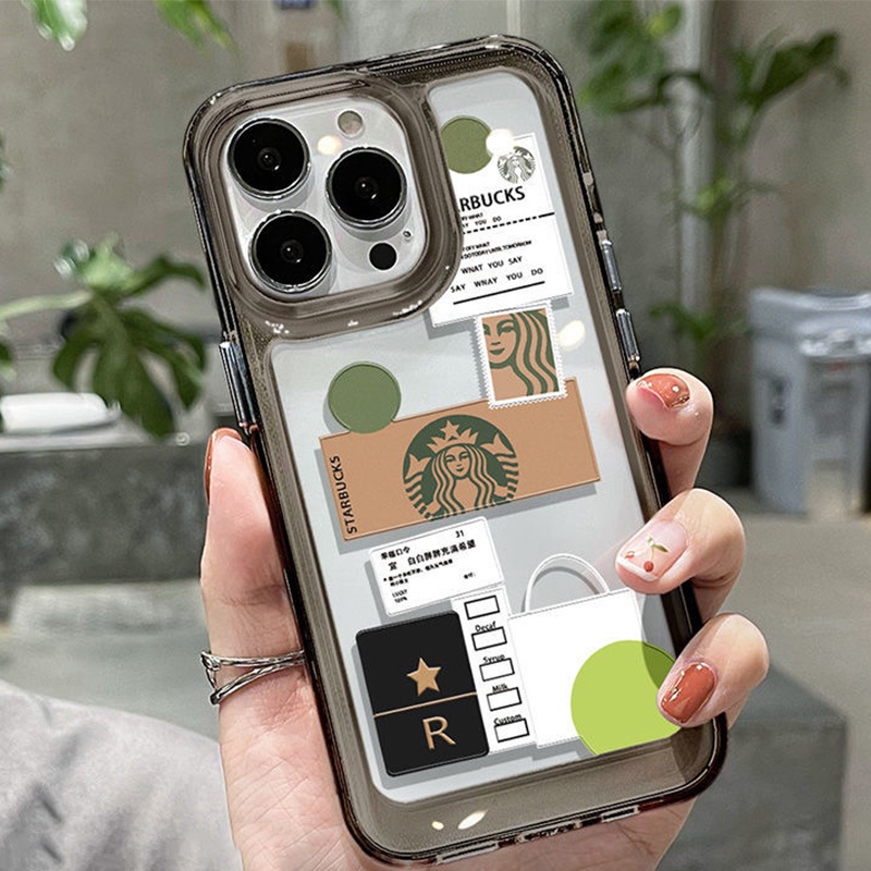 Ốp iphone Họa Tiết Starbucks Trong Suốt Chống Sốc lưng cứng Cho IPhone 14 12 13 11 Pro Max 6 6S 7 8 Plus X XS XR