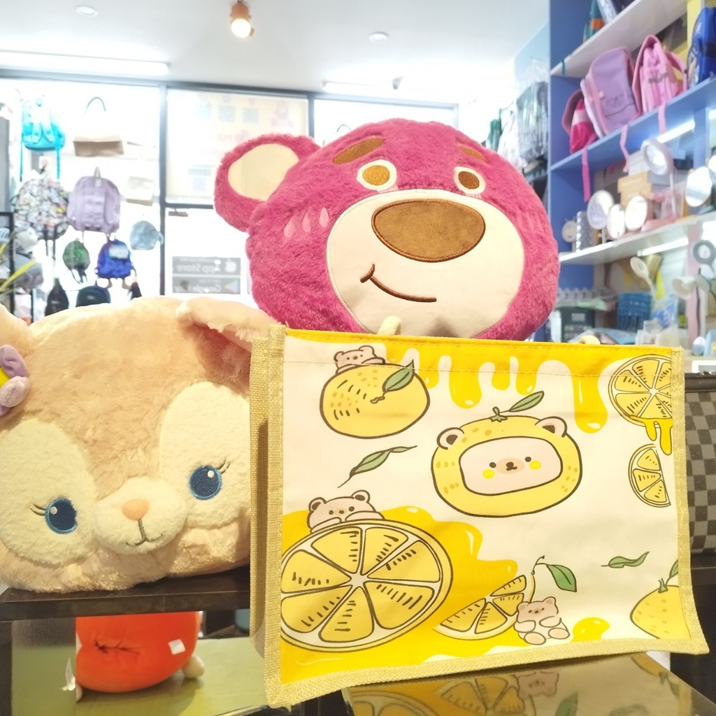 Túi cói đi biển, đi chơi, đi làm thời trang Hàn Quốc in hình dễ thương, có khóa kéo an toàn tiện lợi size 34x24x10cm