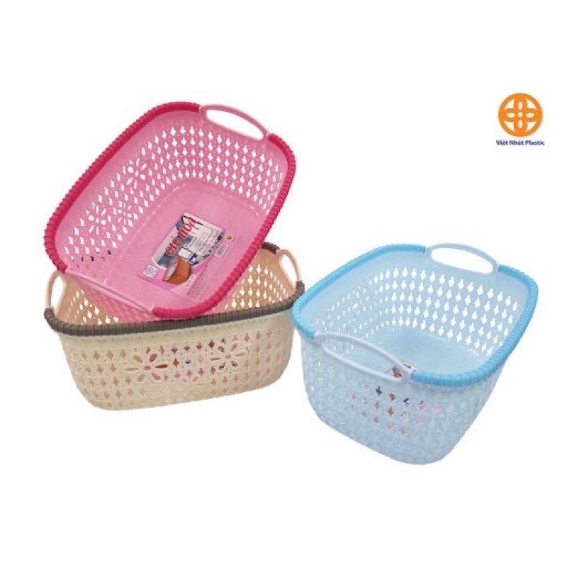 Giỏ nhựa đan mây có quai cầm Việt Nhật 3377-2 (26x20x14cm)