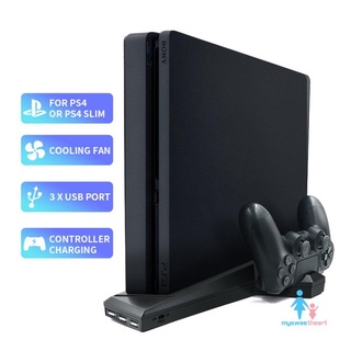 For PS4/PS4 Slim Vertical Stand With Cooling Fan Dual Controller Charger
