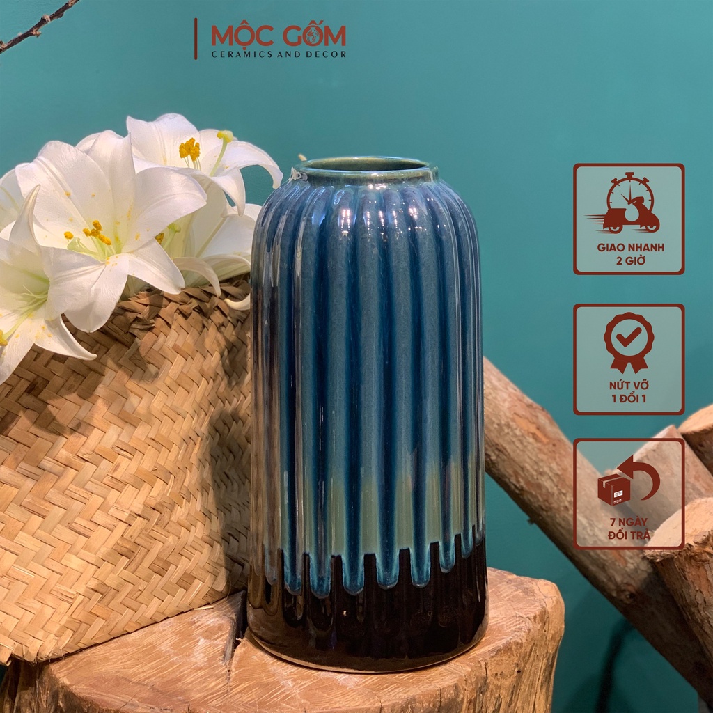Bình gốm dáng lồng chim men xanh hỏa biến cao cấp Bát Tràng trang trí nội thất đẹp Mộc Gốm MG18