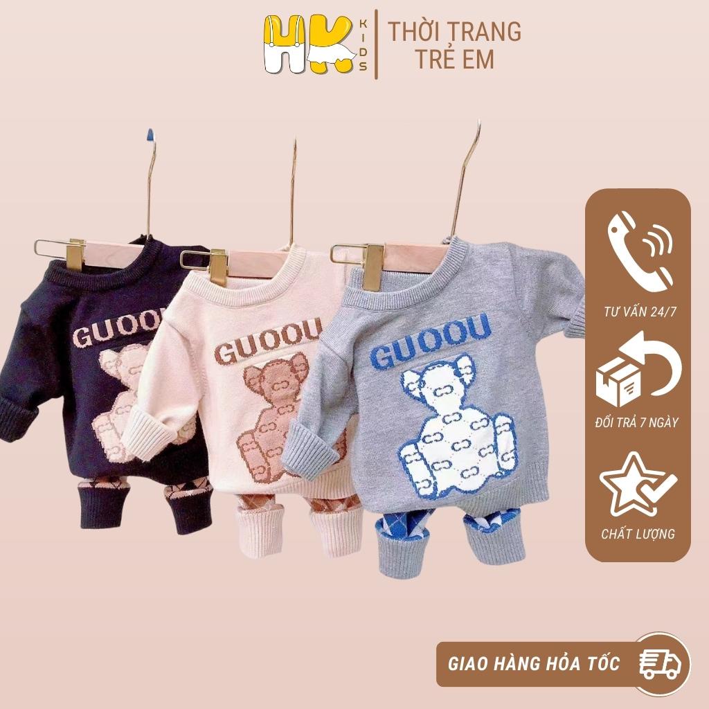 Bộ quần áo len dài tay cho bé HK KIDS, chất len cao cấp mềm mịn đanh lì size cho bé từ 0 đến 3 tuổi (mã 0253)