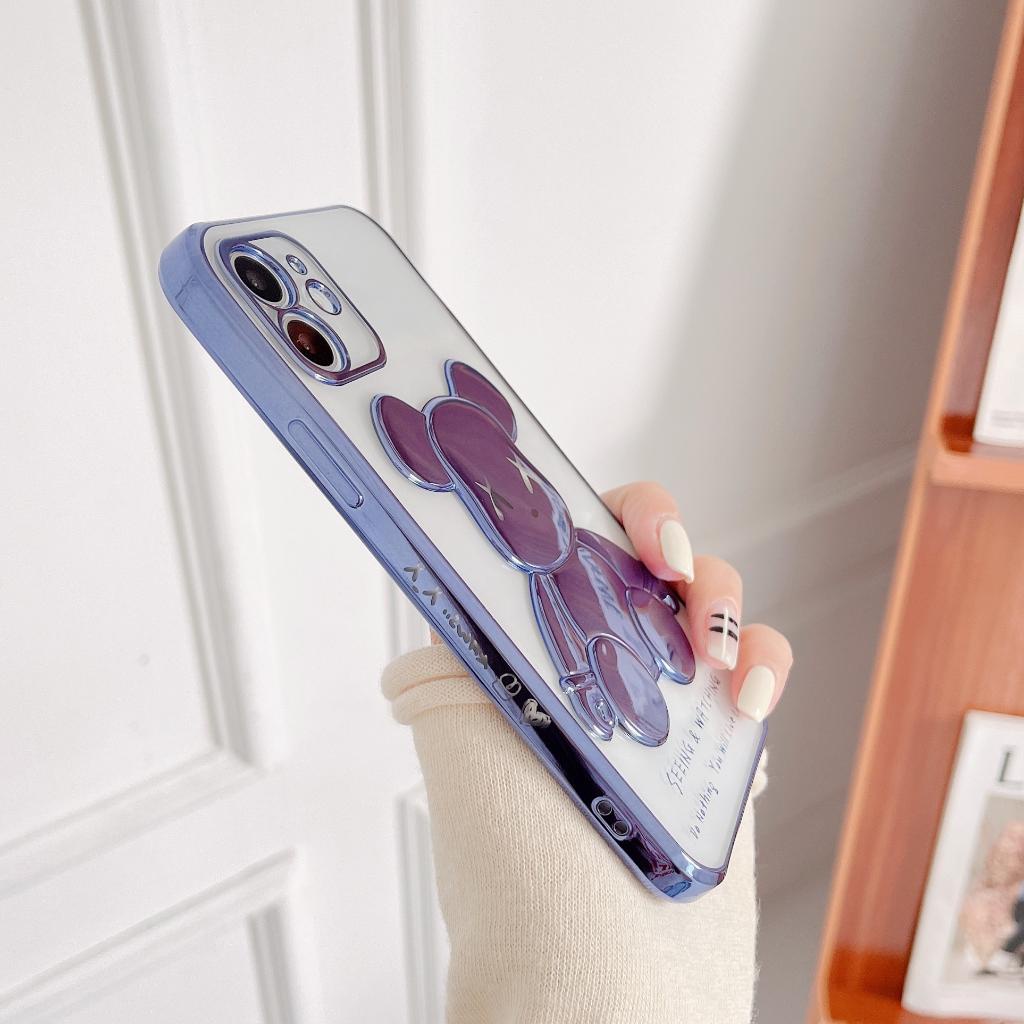 Ốp Điện Thoại Màu Tím / Xanh Dương Trong Suốt Hình Chú Gấu Độc Đáo Cho iPhone 14 13 12 11 Pro Max X XS XR 8 7 Plus