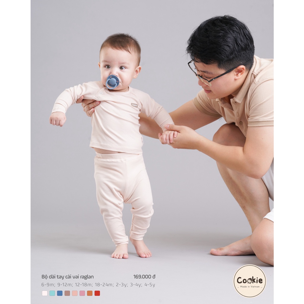 [CHÍNH HÃNG] Bộ dài tay cài vai raglan họa tiết trẻ em đáng yêu Cookie