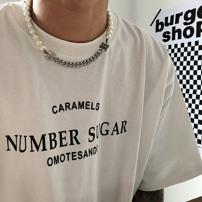 Vòng cổ Mặt Chữ Đính Ngọc Trai Phong Cách Hip Hop Đường Phố