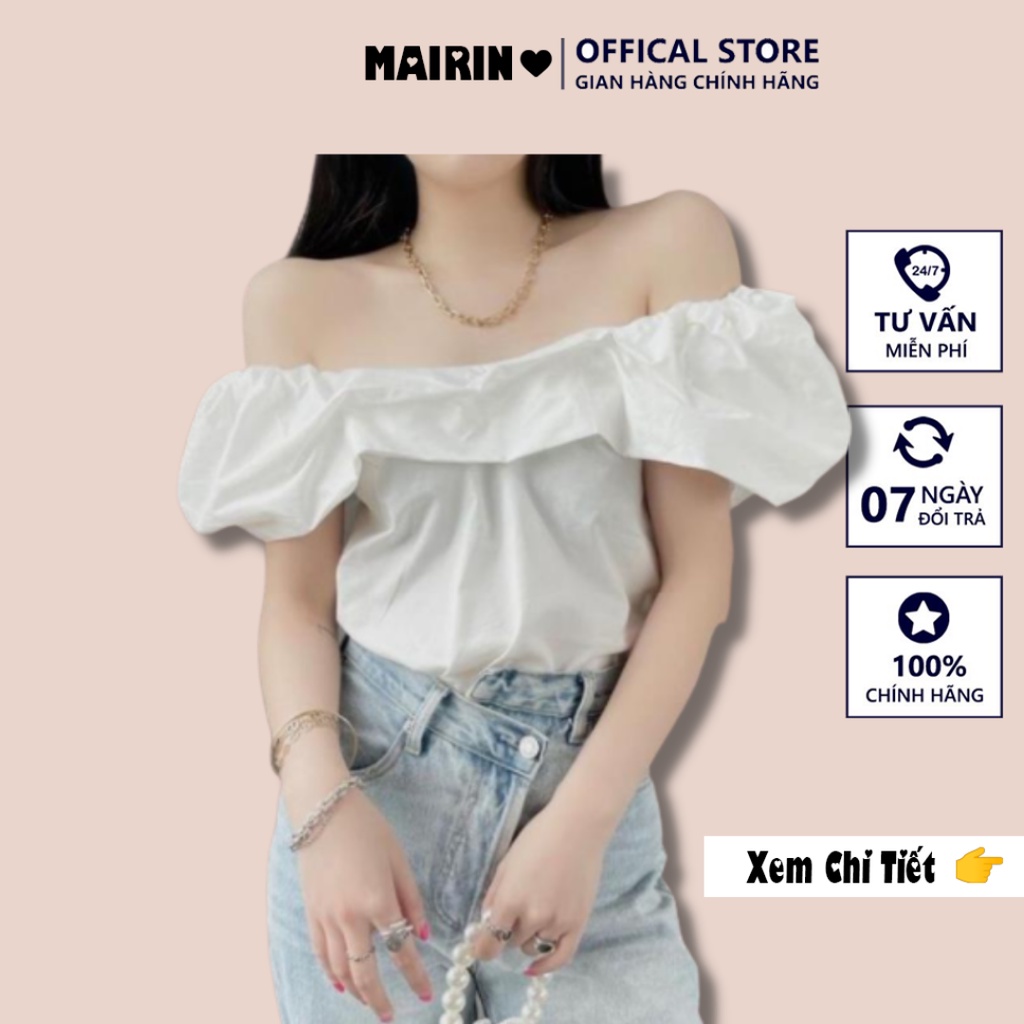Áo trễ vai nữ tay phồng MaiRin Fashion chất vải lụa kiểu hở vai siêu dễ phối đồ 033