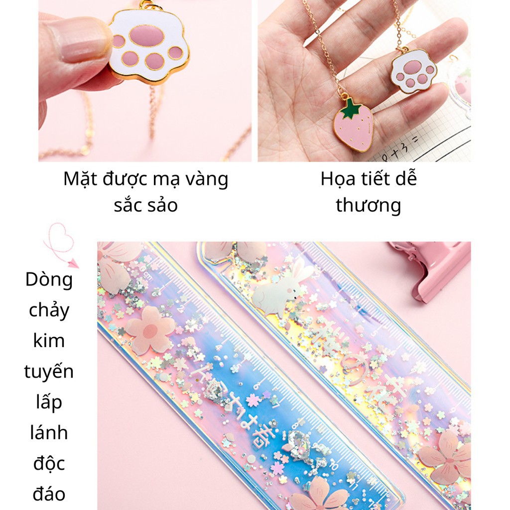 Thước Kẻ Hàn Quốc Hoạ Tiết Hạt Kim Tuyến Lấp Lánh Chuyển Động Kèm Dây Phụ Kiện Đáng Yêu - BEYOU