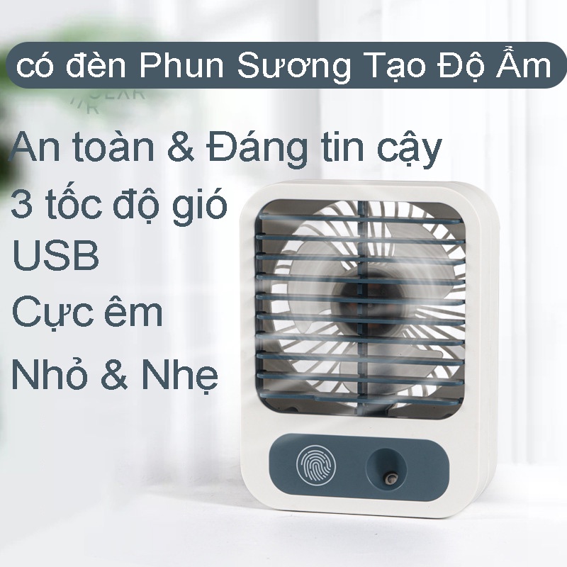 Quạt sạc tích điện dạng hộp - có đèn Phun Sương Tạo Độ Ẩm & USB - Siêu Mát