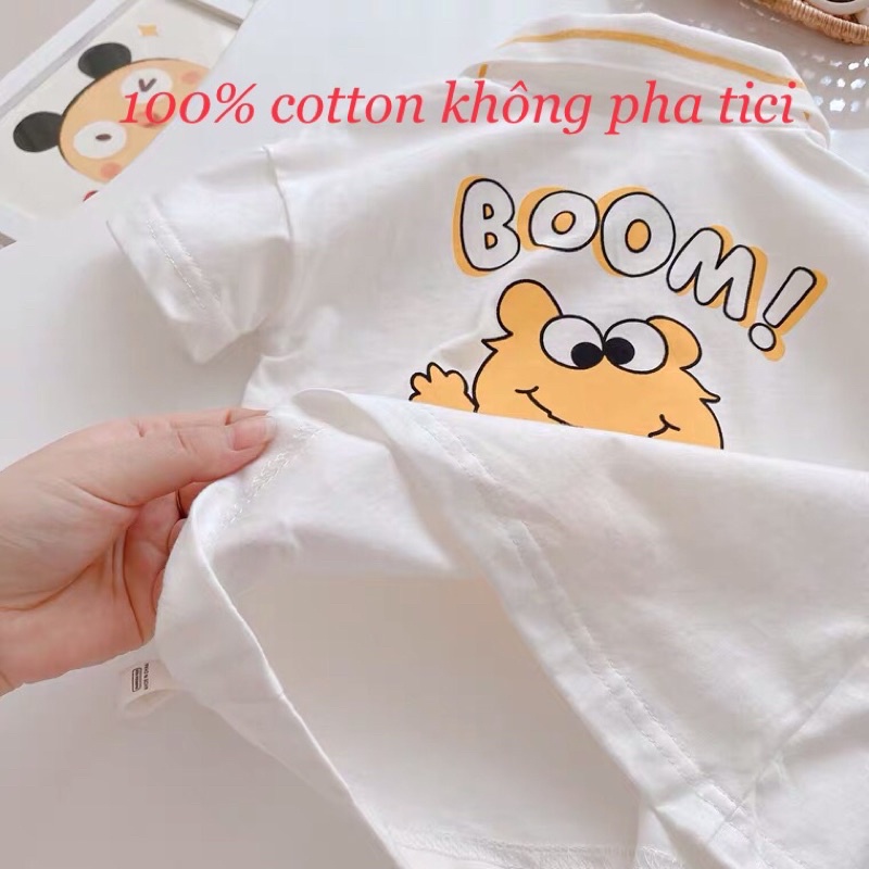 Áo polo bé trai, áo thun bé trai bé gái cộc tay cổ trụ 100% cotton không pha tici_Quần áo trẻ em