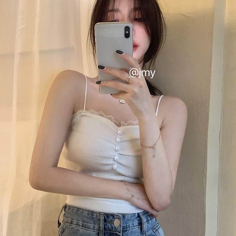 Áo hai dây ZHELIHANGFEI dệt kim phối ren quyến rũ