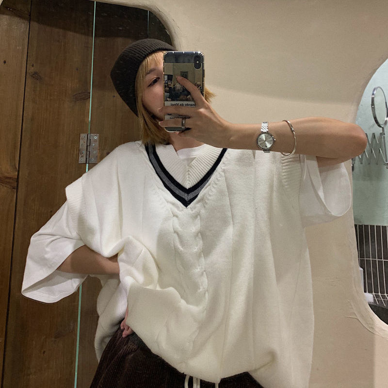 Áo len ghi lê cổ chữ V dáng rộng dành cho nữ | BigBuy360 - bigbuy360.vn