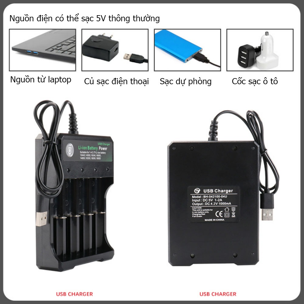 Bộ sạc pin 18650 tự ngắt thông minh Bmax BH-042100-04U điện áp đầu ra 3.7V - 4.2V phù hợp với nhiều loại pin