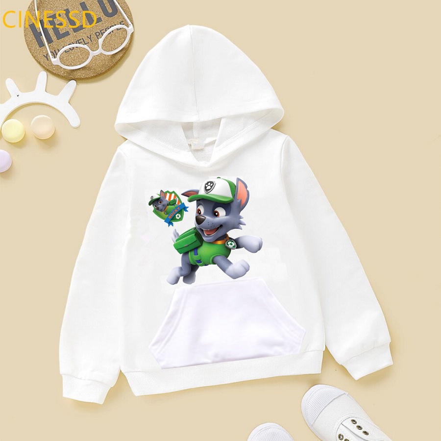 Áo khoác hoodie in hình đội chó cứu hộ paw patrol màu trắng cho bé trai bé gái