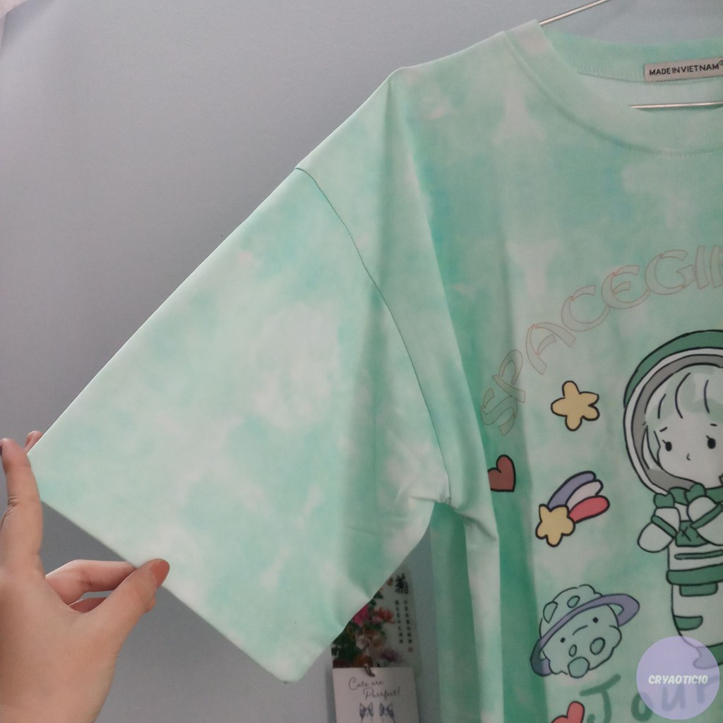 [Kèm hình thật Áo tay lở loang màu Tie Dye Space vũ trụ in hình chibi cute cực chất unisex