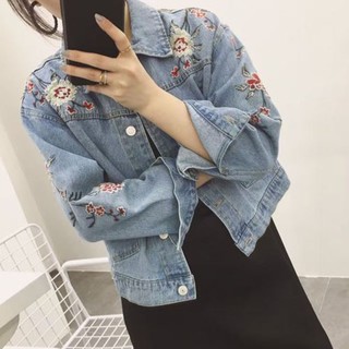 ÁO KHOÁC JEAN FORM RỘNG THÊU HOA