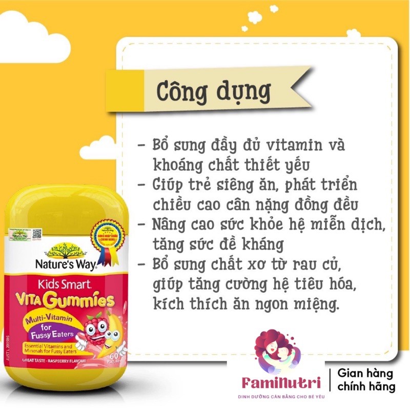 Vitamin Tổng Hợp Dạng Kẹo Dẻo 60 Viên Cho Bé Nature’s Way từ Úc