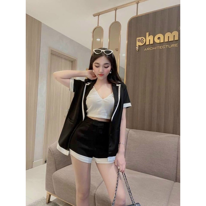 Set Bộ Vest 3 Món Phối Viền Sang Chảnh Rose Boutique