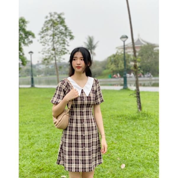 Đầm Kẻ Thiết Kế Cổ Bẻ Cúc Ngọc -Hàng Thiết Kế Cao Cấp made by TeamLU