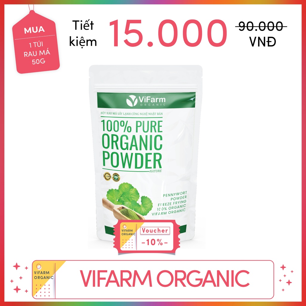 Bột Rau Má Nguyên Chất ViFarm 50Gram Organic 100%, Bột Rau Má Sấy Lạnh, Thanh Nhiệt,Mát Gan, Giải Độc Cơ Thể