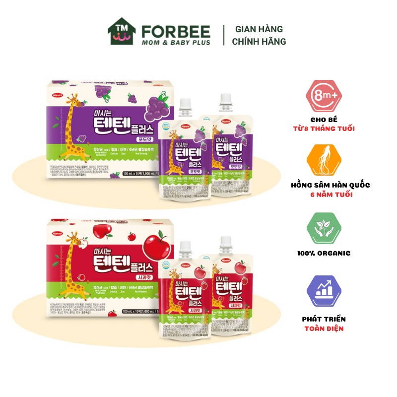 Nước Hồng Sâm Hoa Quả TENTEN - Bổ Sung Vitamin và Khoáng Chất Cho Bé (100ml/gói) - FORBEE